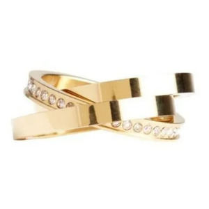 VITA FEDE Cassio Pave Crystal Adjustable Ring Set Gold NWT